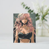 ブラックビキニのセクシーアニメガール ポストカード (スタンド正面)