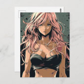 ブラックビキニのセクシーアニメガール ポストカード (正面/裏面)