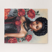 ブラックビクトリアンガールレッドローゼスゴシックポートレート ジグソーパズル (横)