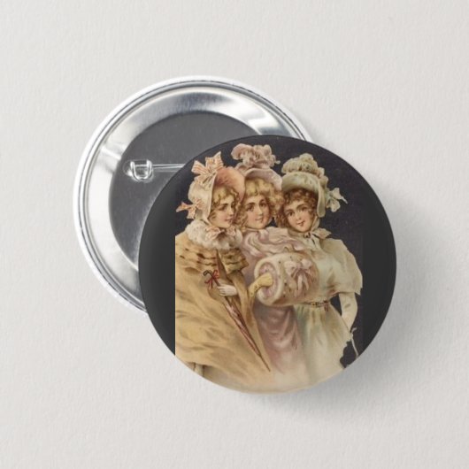 ブラックビクトリアンヴィンテージクリスマスピンバッジ 缶バッジ (正面&裏面)