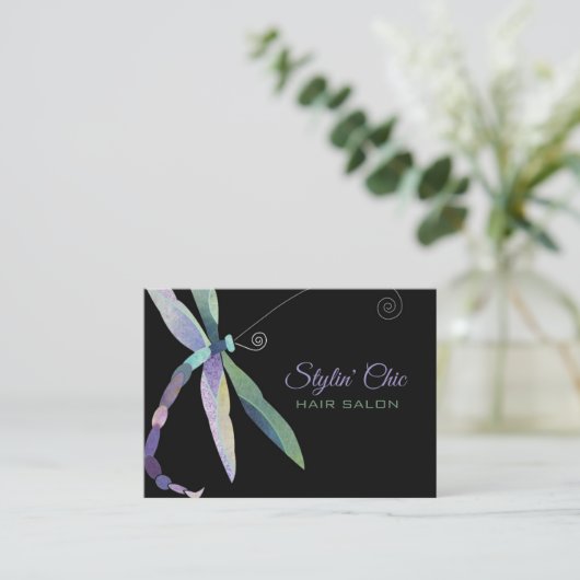 ブラックビジネスお洒落カード上のトンボ 名刺 (スタンド正面)