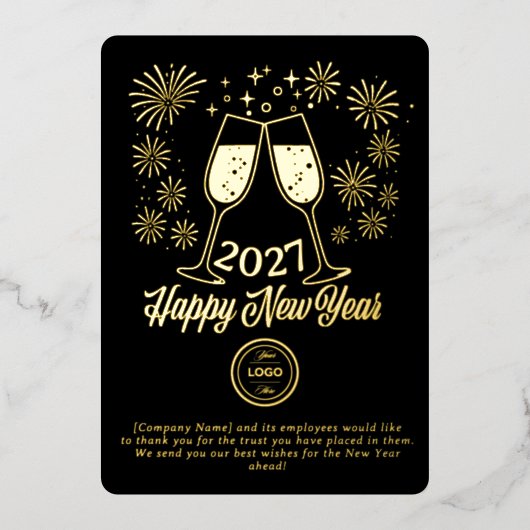 ブラックビジネスの新年 2026 シャンパンゴールド 箔シーズンカード (正面)