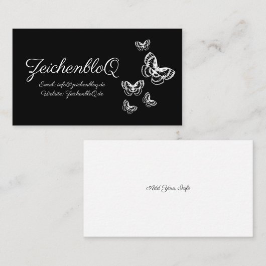 ブラックビジネスカードに白い蝶 名刺 (正面/裏面)