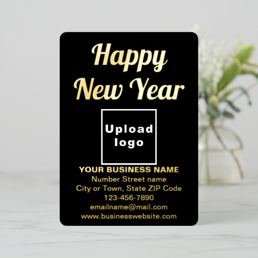 ブラックビジネスブランドオンニューイヤーフォイルホリデーカード 箔シーズンカード (立ち正面)