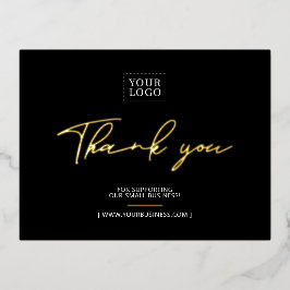 ブラックビジネスロゴありがとうご用意パッケージの挿入 箔招待状ポストカード