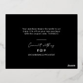ブラックビジネスロゴありがとうご用意パッケージの挿入 箔招待状ポストカード (裏面)