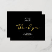 ブラックビジネスロゴありがとうご用意パッケージの挿入 箔招待状ポストカード (正面/裏面)
