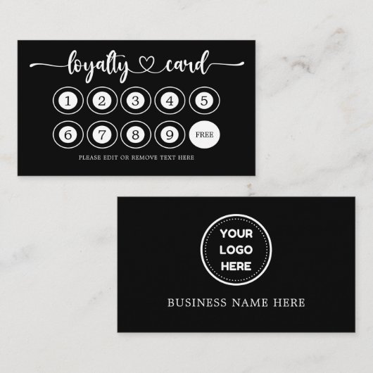 ブラックビジネスロゴストアサロンコーヒーショップ ロイヤリティカード (正面/裏面)