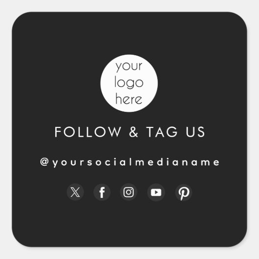 ブラックビジネスロゴソーシャルメディア包装ラベル スクエアシール (正面)