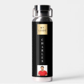 ブラックビジネスロゴ名写真 ウォーターボトル (背面)