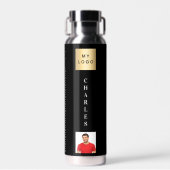 ブラックビジネスロゴ名写真 ウォーターボトル (正面)