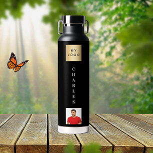 ブラックビジネスロゴ名写真 ウォーターボトル