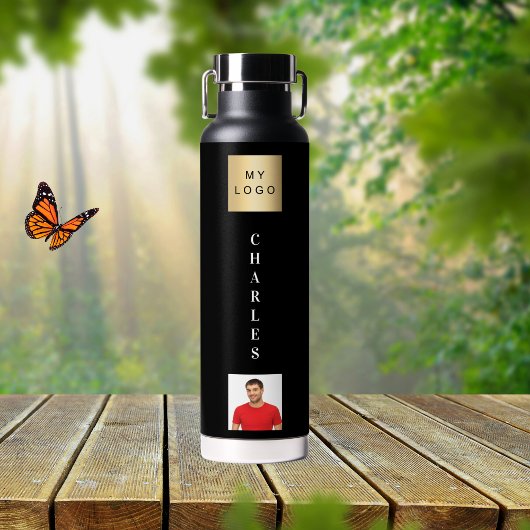 ブラックビジネスロゴ名写真 ウォーターボトル