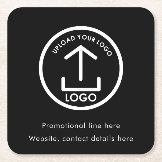 ブラックビジネスロゴ文字プロモーションプロフェッショナル スクエアペーパーコースター (正面)