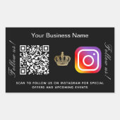 ブラックビジネス名金ゴールドクラウンqrコードinstagram 長方形シール (正面)
