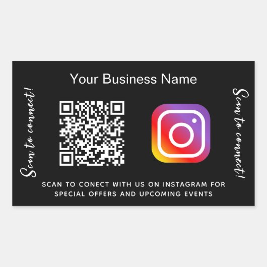 ブラックビジネス名qrコードInstagram 長方形シール (正面)