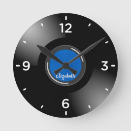 ブラックビニールミュージックレコードモノグラム壁時計 ラウンド壁時計