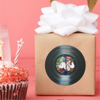 ブラックビニールミュージックレコードラベルシール&あなたの写真 ラウンドシール