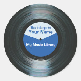ブラックビニールミュージックレコードラベルステッカーブルー ラウンドシール