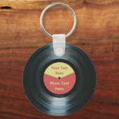 ブラックビニールミュージックレッドとイエローレコードキーリング キーホルダー (正面)