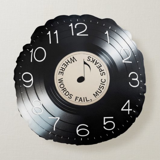 ブラックビニールレコード引用文 ラウンドクッション (正面)