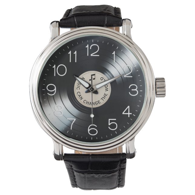 ブラックビニールレコード引用文 腕時計 (正面)