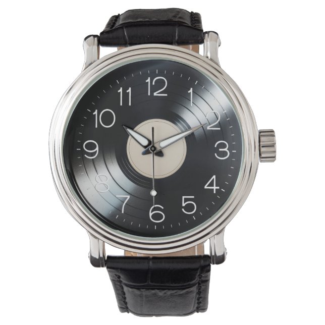 ブラックビニールレコード 腕時計 (正面)