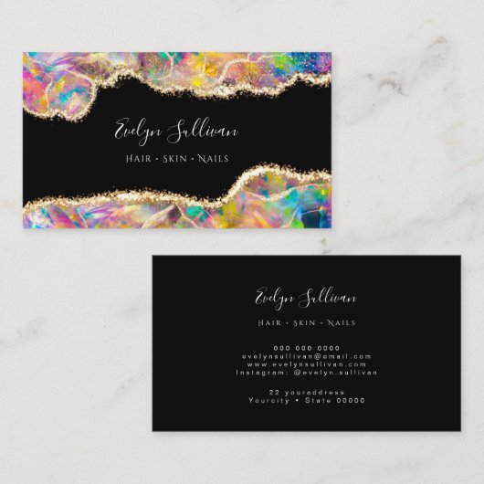 ブラックビフェイクジネスカードにホログラフィックオパール 名刺 (正面/裏面)