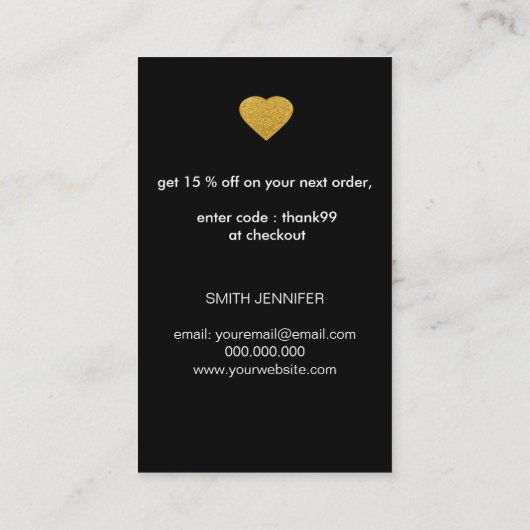 ブラックビミニマルジネス注文の挿入に対するお礼 名刺 (裏面)