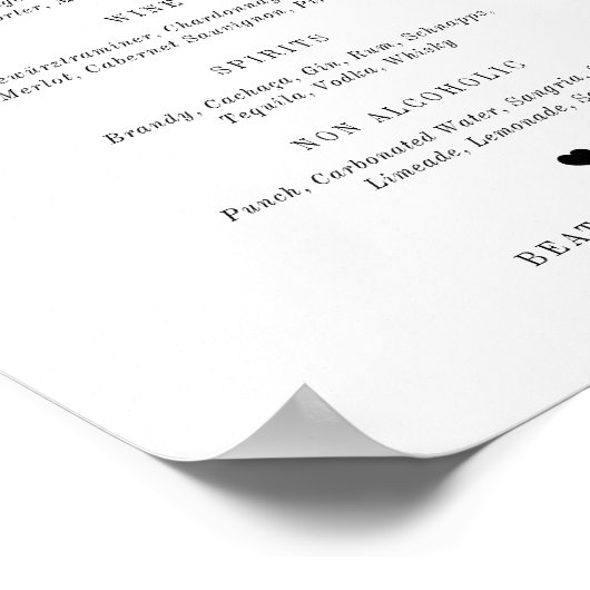 ブラックビートライススクリプトエレガントなウェディングバーメニュー ポスター (角)