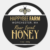 ブラックビーハニーファーム名Apiaryロゴイエロー ラウンドシール (正面)