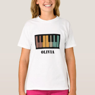ブラックピアノとホワイトピアノの鍵のパーソナライズ Tシャツ