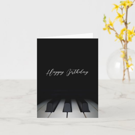 ブラックピアノモダンハッピーバースデー カード (黄色い花)