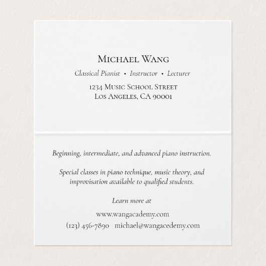 ブラックピエレガントアノ音楽教育と演奏 名刺 (内部フラット)