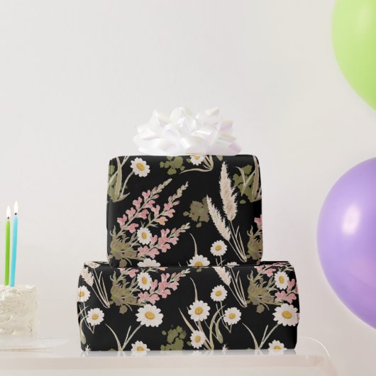 ブラックピエレガントンクデイジーパンパスグラススナップドラゴン ラッピングペーパー (パーティーギフト)