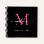 ブラックピスタイリッシュックモノグラムイニシャルスクリプト名 ノートブック (正面)