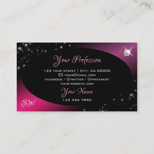 ブラックピスタイリッシュンクグリッタースターズダイヤモンドイニシャル 名刺 (裏面)