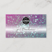 ブラックピスタイリッシュンクティール（緑がかった色）きらめくグリッター追加ロゴ 名刺 (正面)