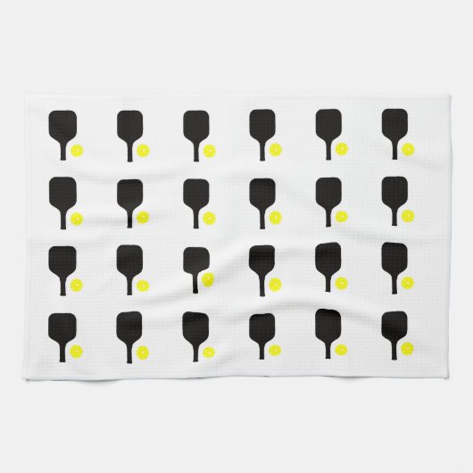 ブラックピックボールパドル&イエローボールタオル。 キッチンタオル (横)