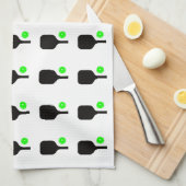 ブラックピックボールパドル&グリーンボール キッチンタオル (四つ折り)