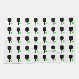 ブラックピックボールパドル&グリーンボール キッチンタオル