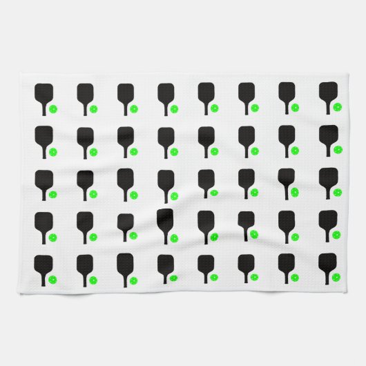 ブラックピックボールパドル&グリーンボール キッチンタオル (横)