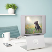 ブラックピットブルビニールステッカー シール (デスク上のノートパソコン)