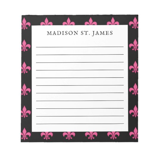 ブラックピパーソナライズされたンクの（紋章の）フラ・ダ・リパターンの並び ノートパッド (正面)