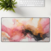 ブラックピパーソナライズされたンク金ゴールド液アルコールインク デスクマット