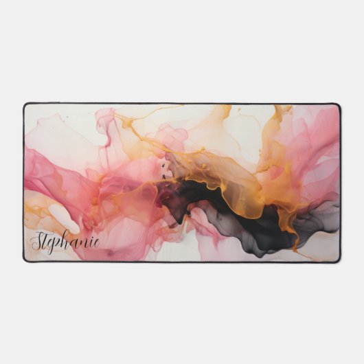 ブラックピパーソナライズされたンク金ゴールド液アルコールインク デスクマット (正面)