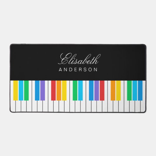 ブラックピモダンアノカラフルアキーボードパーソナライズされた デスクマット (正面)