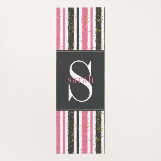 ブラックピモダンンクストライプグリッターモノグラム ヨガマット (裏面)