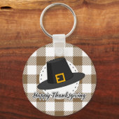 ブラックピルグリムハットオンブラウンプレイド – Thanksgiving キーホルダー (正面)