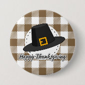 ブラックピルグリムハットオンブラウンプレイド – Thanksgiving 缶バッジ (正面)